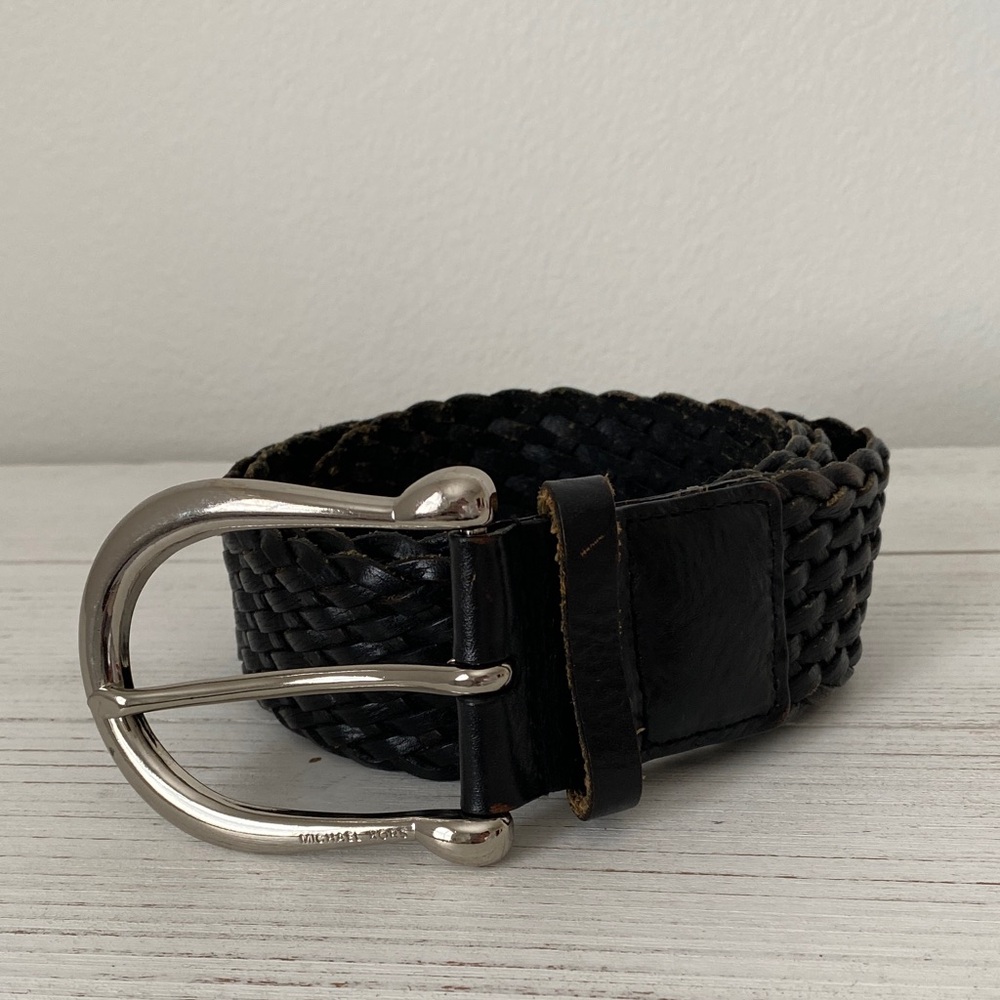 Michael Kors Black Braided Leather Belt
